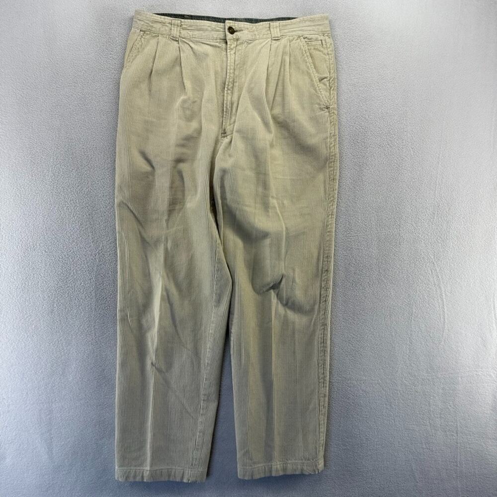 Vintage Baggy Corduroy Pants Men's 36 Fits 33x30 Beige Pleated Skater Review 90s